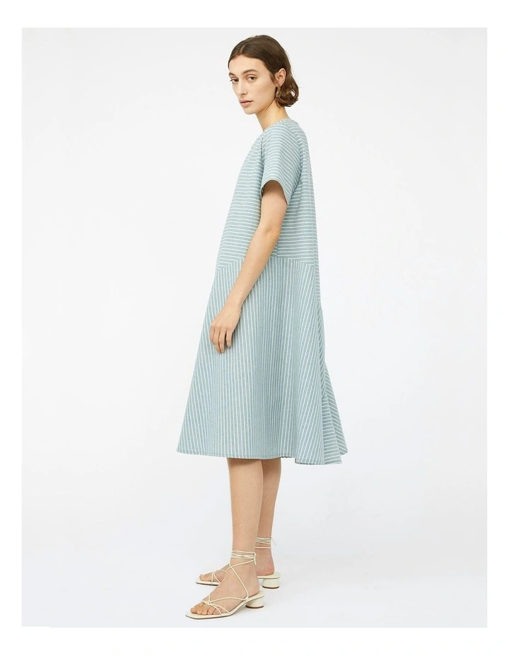 Refraction Short Sleeved Dress in Green/White Stripe