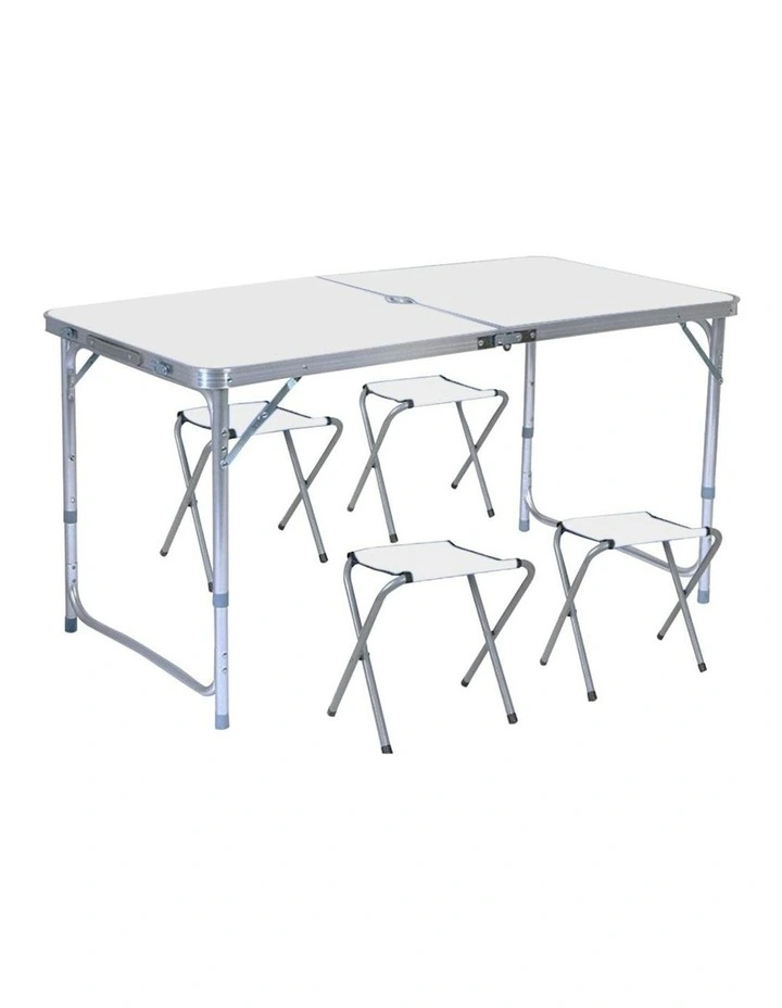 Outdoor Picnic Folding Portable with 4 Chair 120cm in Silver