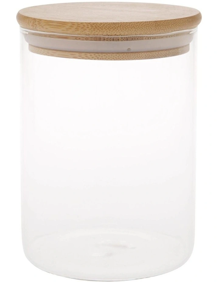 Bamboo And Glass Storage Canister With Lid 840ml in Clear