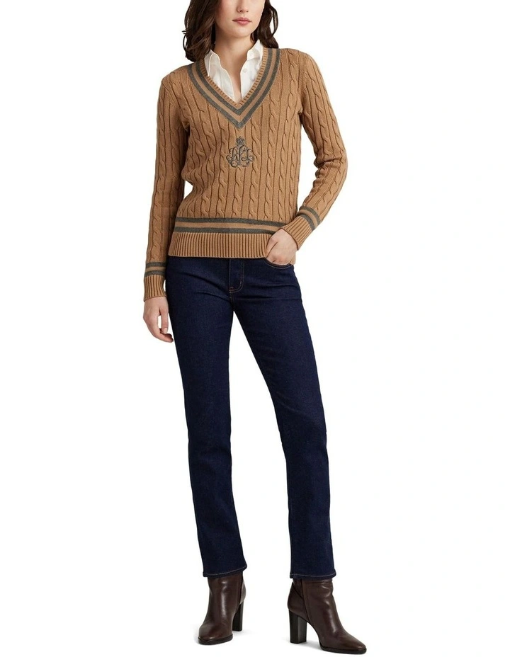 Cable-Knit Cotton Cricket Sweater in Beige