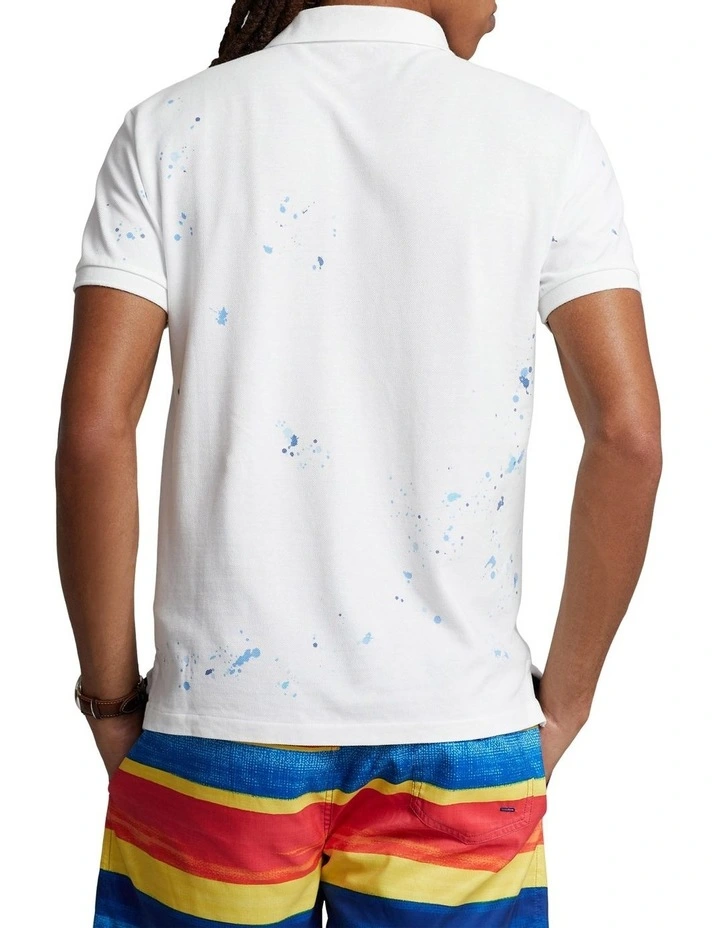 Custom Slim Fit Big Pony Mesh Polo Shirt in White