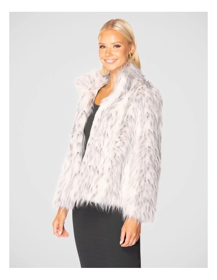 Feyre Faux Fur Jacket in Pale Grey