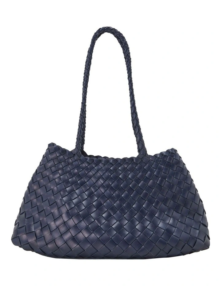 Layla Woven Leather Bag in Navy