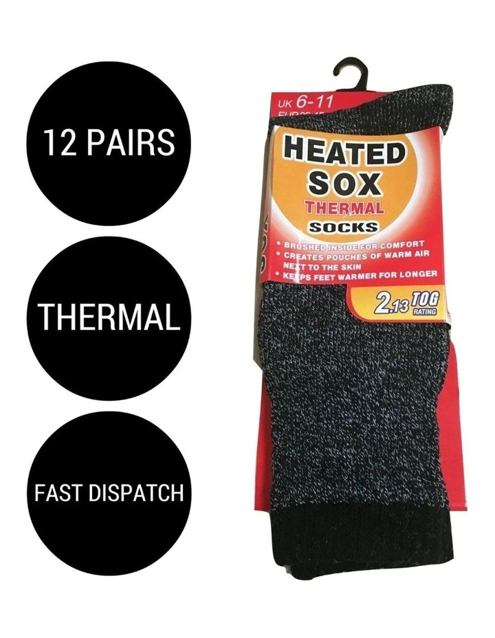Thermal Socks with Hot Water Bottle 12 Pairs in Assorted Colours