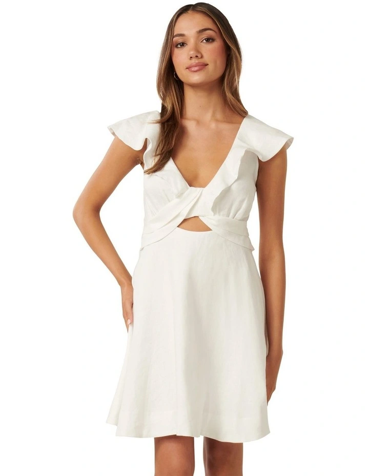 Maddie Twist Front Mini Dress in White