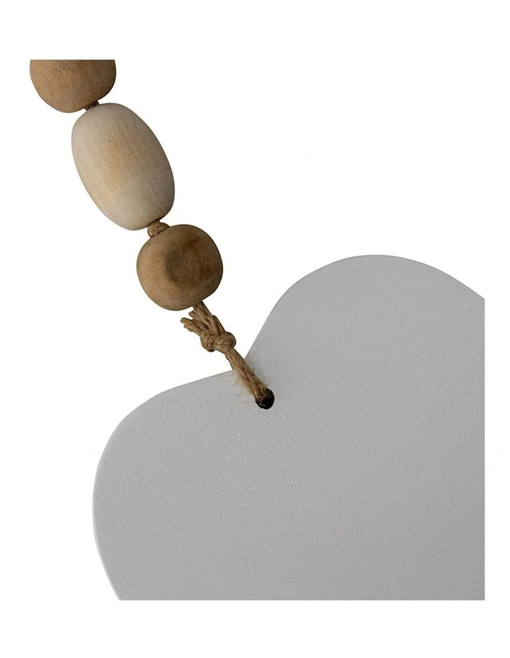 Wooden Beaded Ornament with Hearts in White
