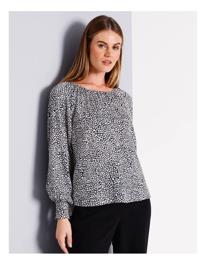Recycled Poly Blend Gathered Neck Top in Assorted