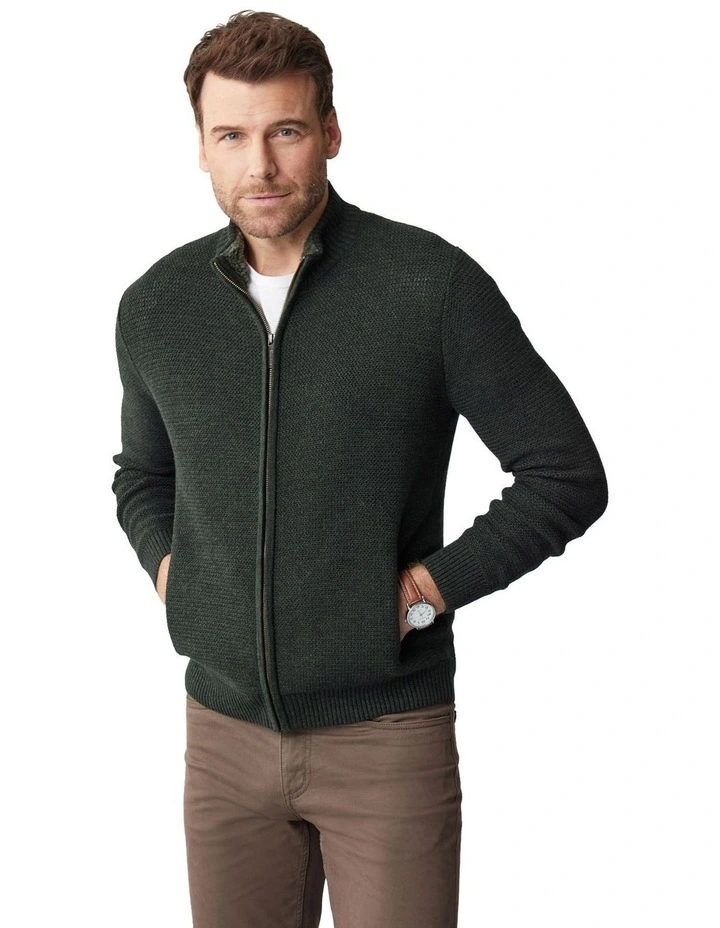 Zip Through Cardigan in Khaki
