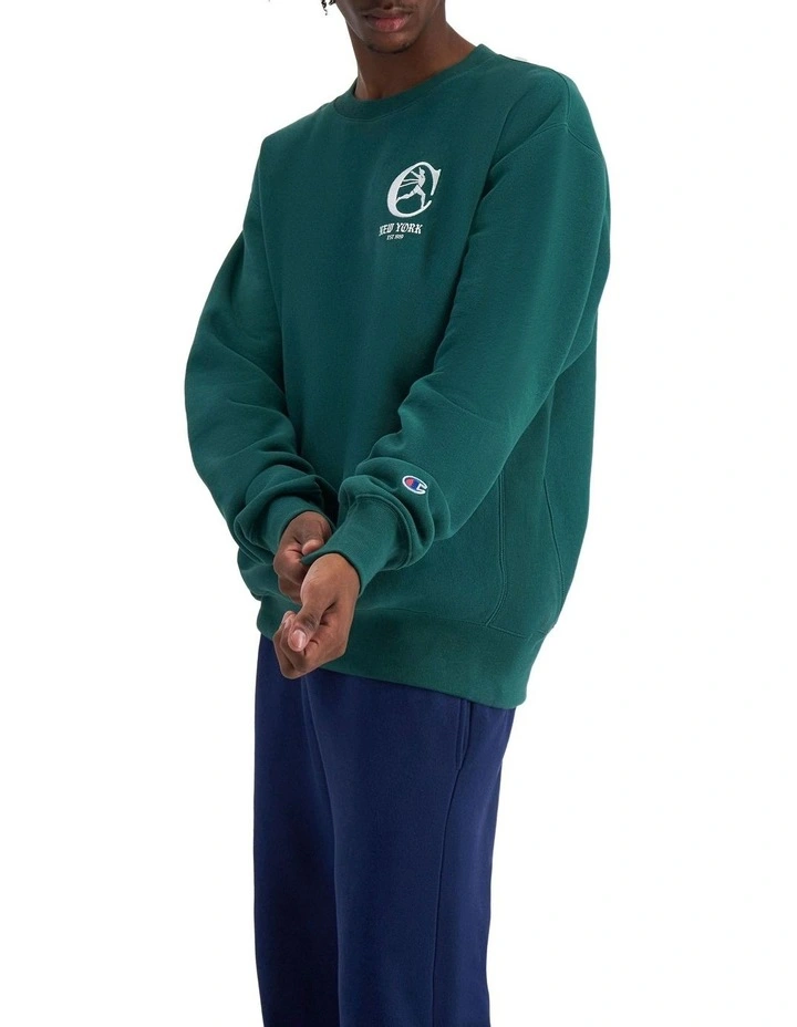 Reverse Weave C Field Crew Sweat Top in Spruce Willis