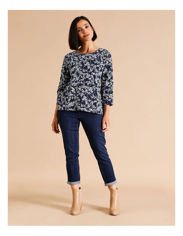 3/4 Sleeve Swing Tee in Navy/Chalk Monotone Floral