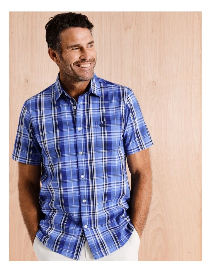 Noosa Short Sleeve Check Shirt in Blue