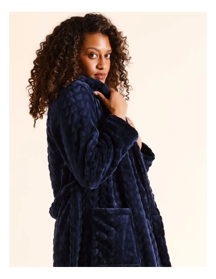 Fleece Long Robe in Navy