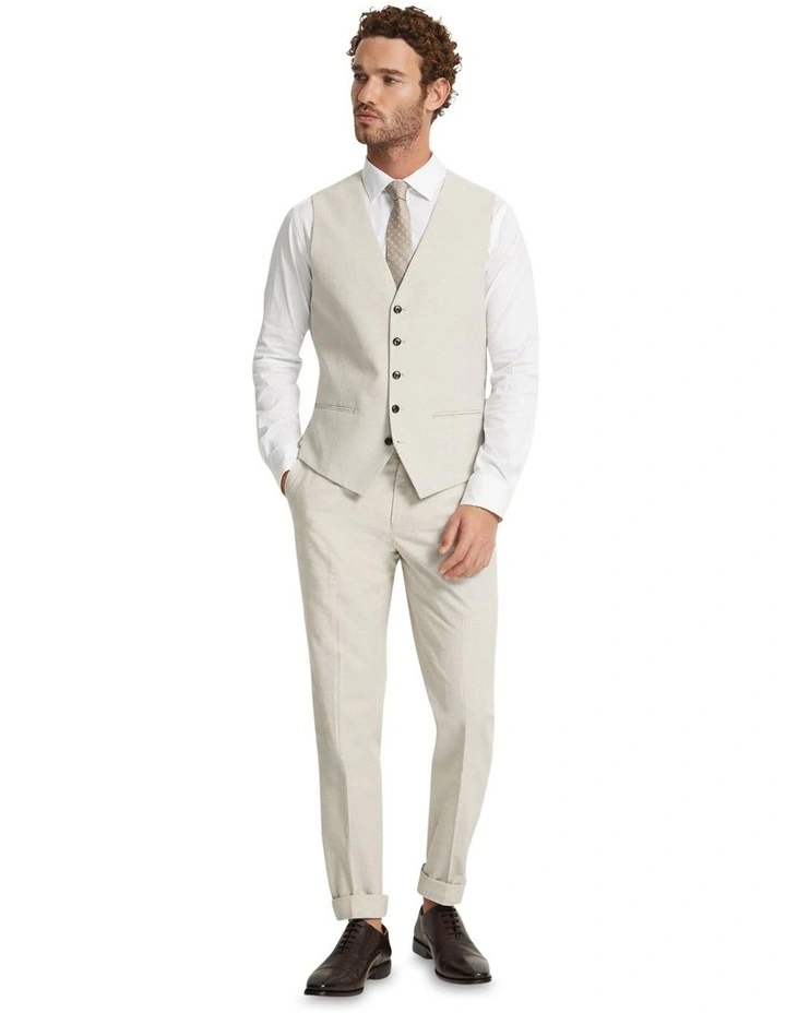 Butterworth Linen Blend Waistcoat in Stone