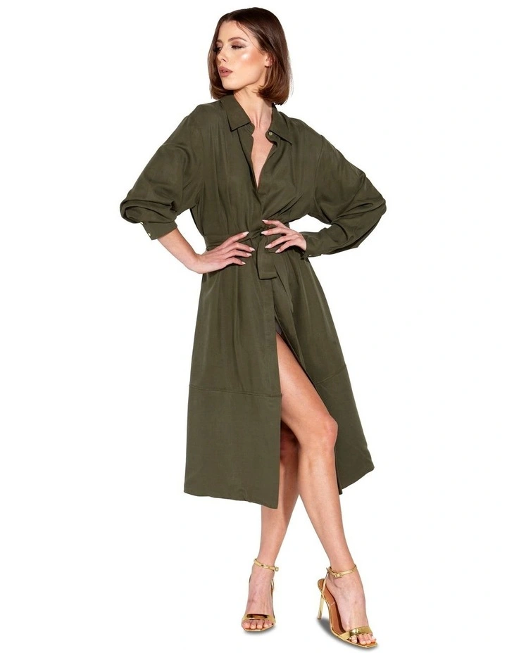Alter Ego Duster Shirt Dress in Olive