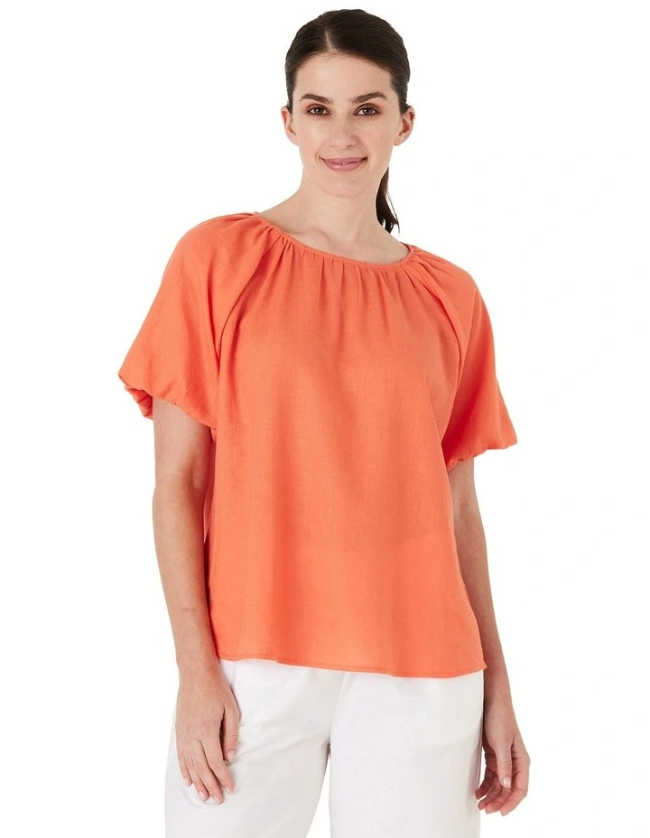 Puff Sleeve Top in Guava