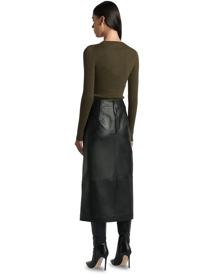 Soft Lurex Long Sleeve Rib Knit in Khaki