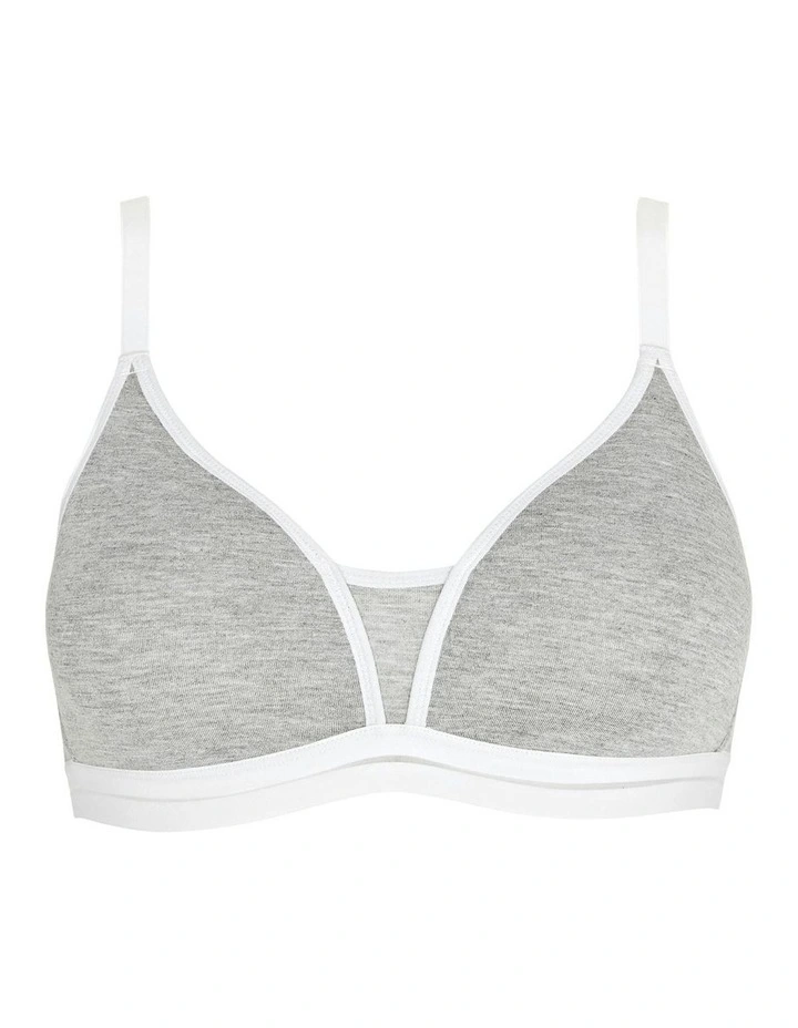 Posie Racerback Wirefree T-shirt Style Teen Bra in Grey/White Trim