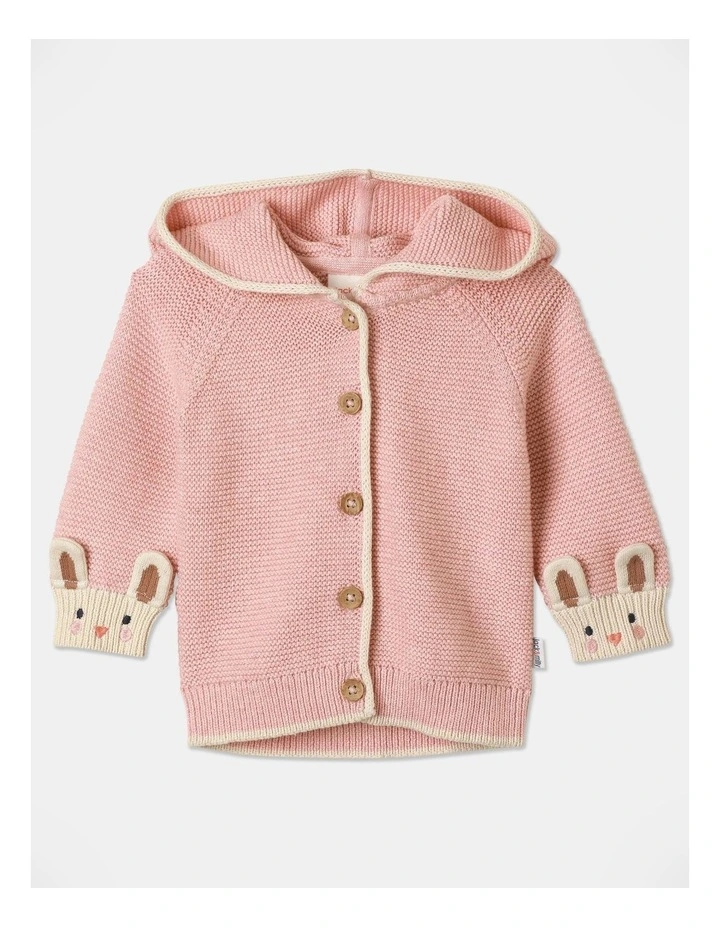 Milo Knitted Hooded Cardigan in Pink