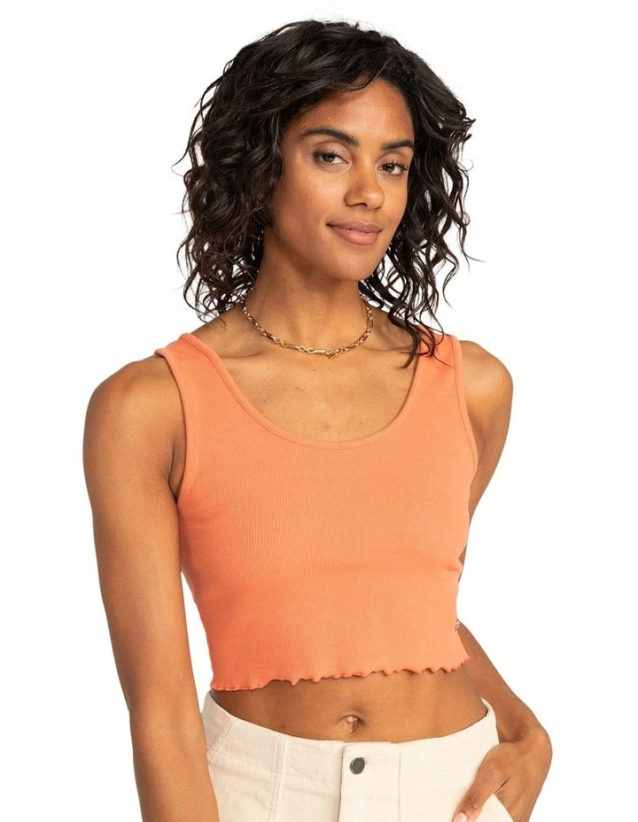 Keep It Wavy Ribbed Tank Top in Apricot Brandy