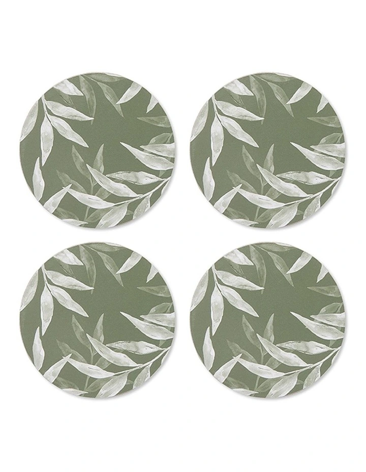Woodlands Round Coaster Set of 4 in Green