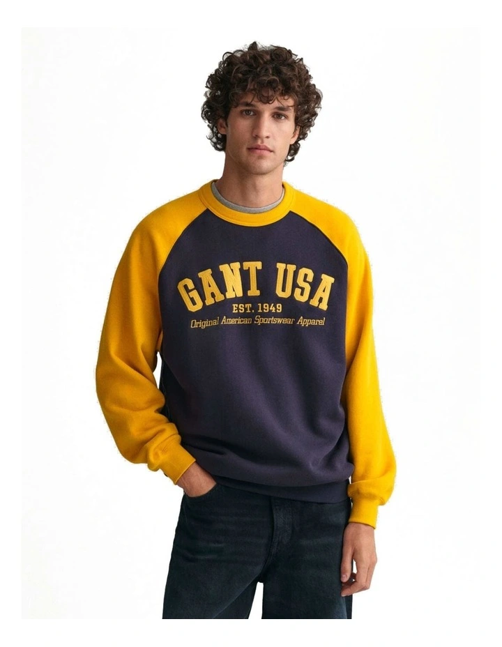 USA Crew Neck Sweat Top in Evening Blue