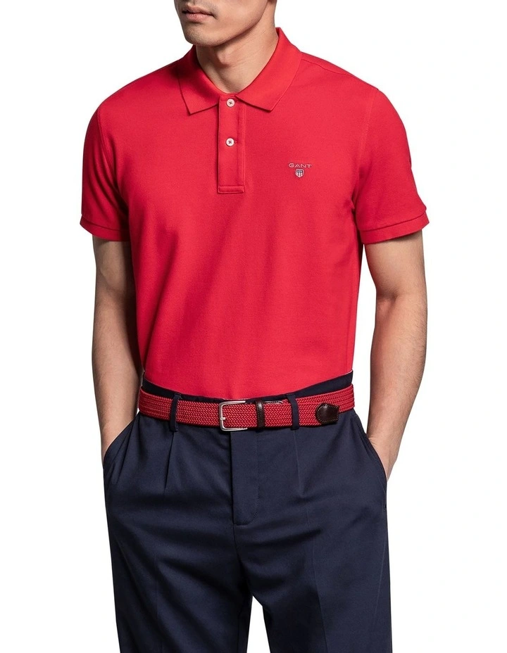 Solid Pique Rugger Polo in Red