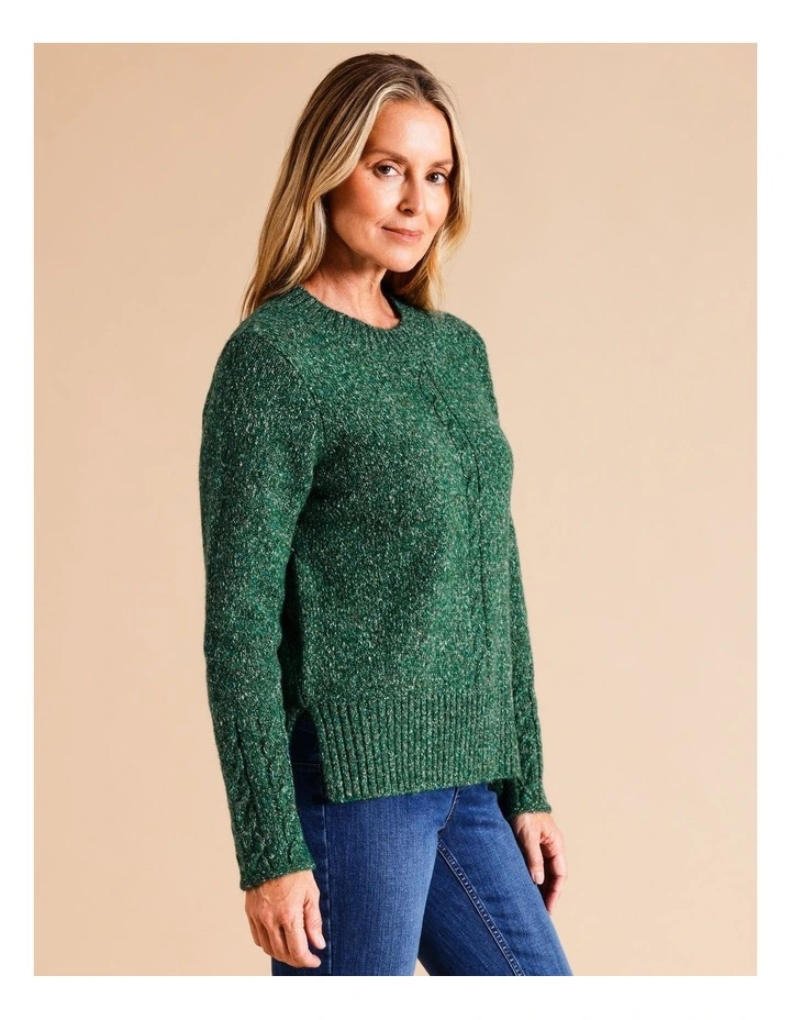 Recycled Polyester Blend Cable Cuff Jumper In Forest