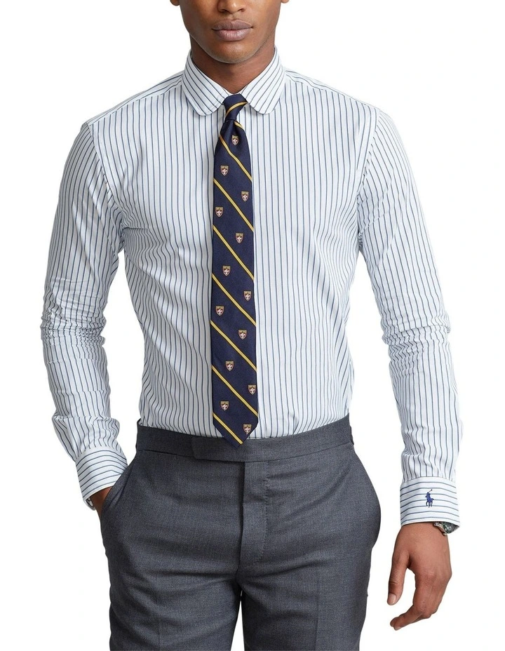 Custom Fit Striped Poplin Shirt in White