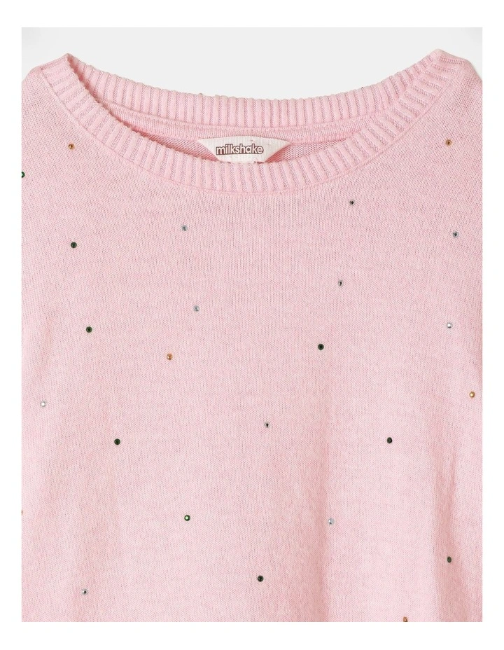 Diamontes Peplum Knit Top in Light Pink