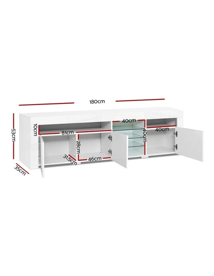 TV Cabinet Entertainment Unit Stand RGB LED Gloss 3 Doors 180cm White
