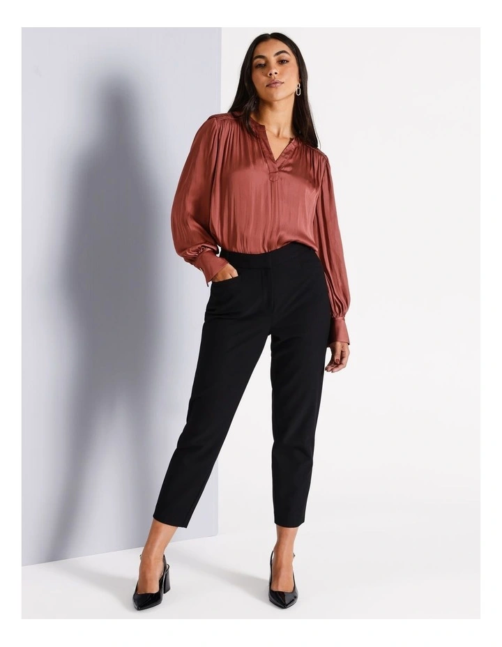Recycled Poly Blend Slim Leg Pant in Black