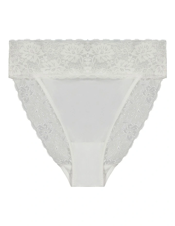 Lace Trim High Cut Brief in White