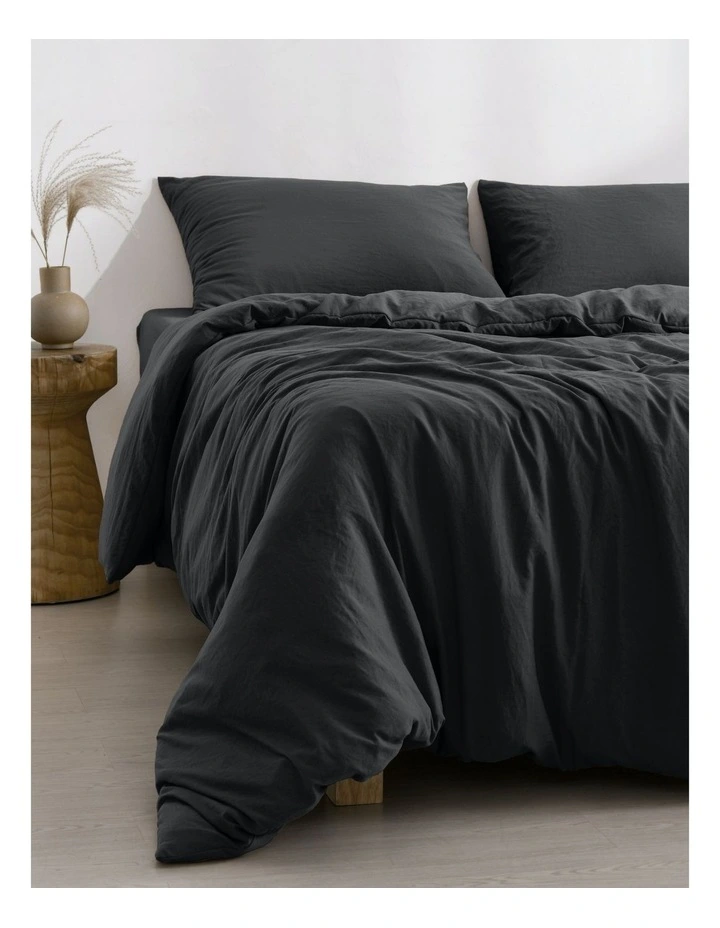 Superfine Washed Microfibre Quilt Cover Set in Black