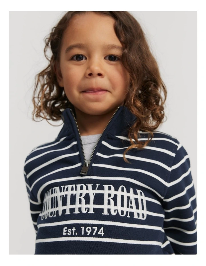 Verified Australian Cotton Heritage Half Zip Sweat in Navy Stripe