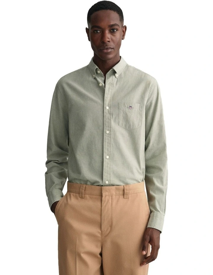 Regular Fit Cotton Linen Shirt in Kalamata Green