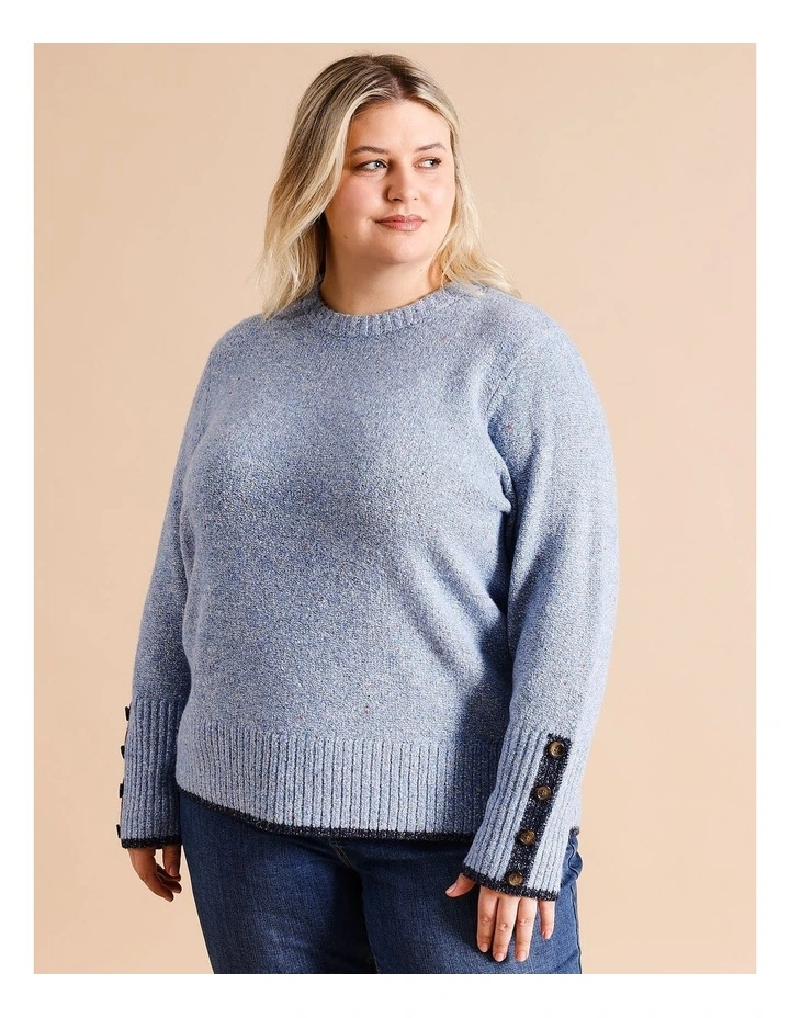 Stand Neck Jumper With Tipping In Blue/Navy