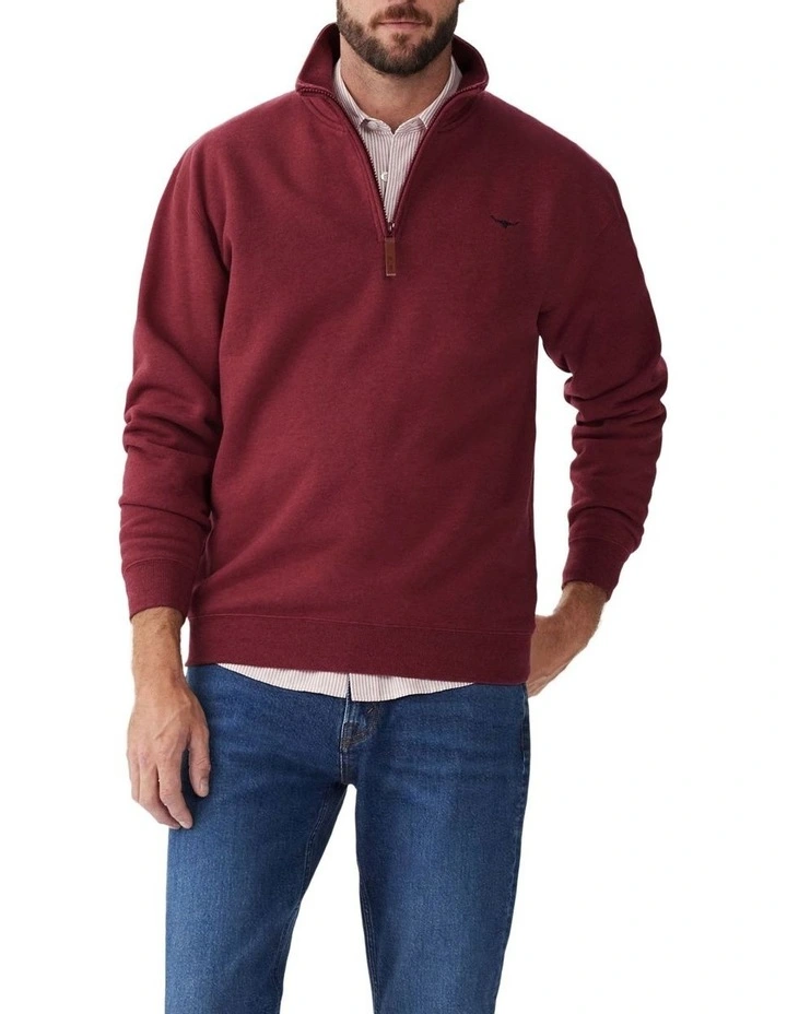Mulyungarie Qtr Zip Sweat Top in Burgundy