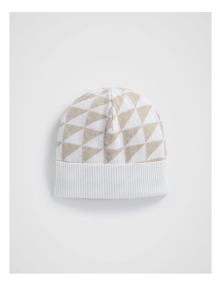 Geo Knit Beanie in Champagne Beige