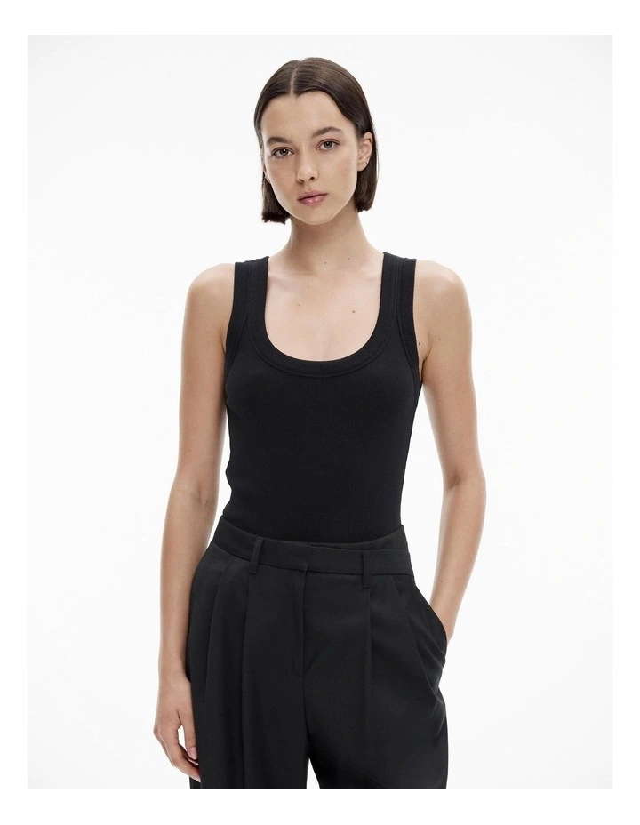Cotton Scoop Neck Tank in Black