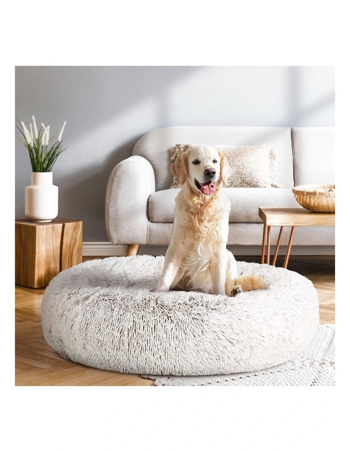 i.Pet Pet Bed Dog/ Cat 90cm Large Calming Soft Plush in White Brown