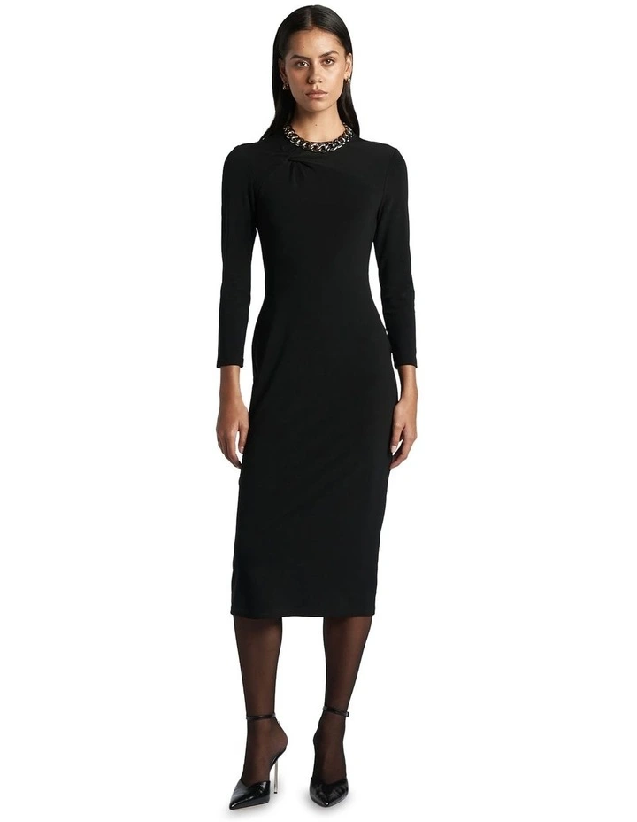 Knot Detail Midi Dress in Black