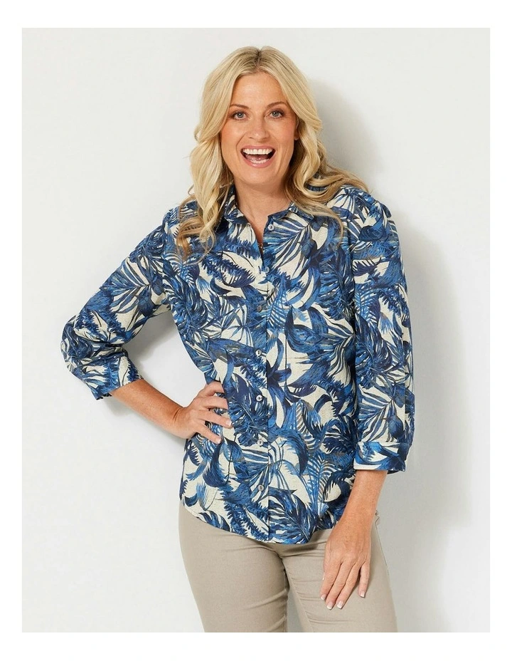 Bonjour 3/4 Sleeve Shirt in Blue