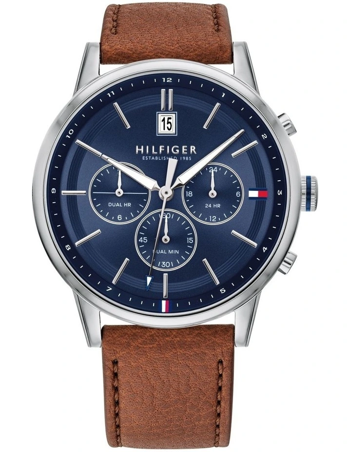 Multi-Function Light Brown Leather Men's Watch