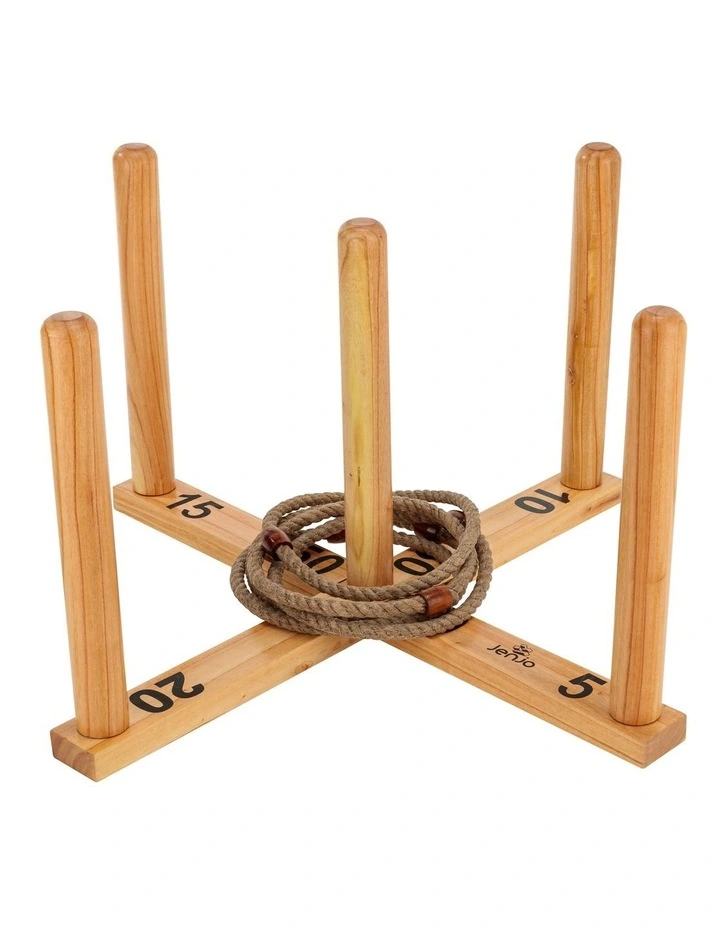 Mega Quoits Wooden Rope Ring Toss Outdoor Game Set 100cm Wide Including 4 Rings