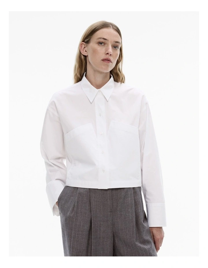 Cropped Pocket Detail Shirt in Pure White