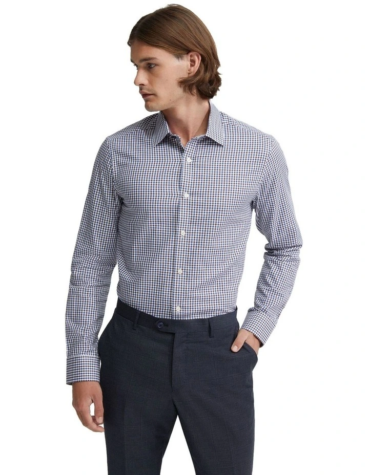 Beckton Checked Cotton Shirt in Navy/Brown