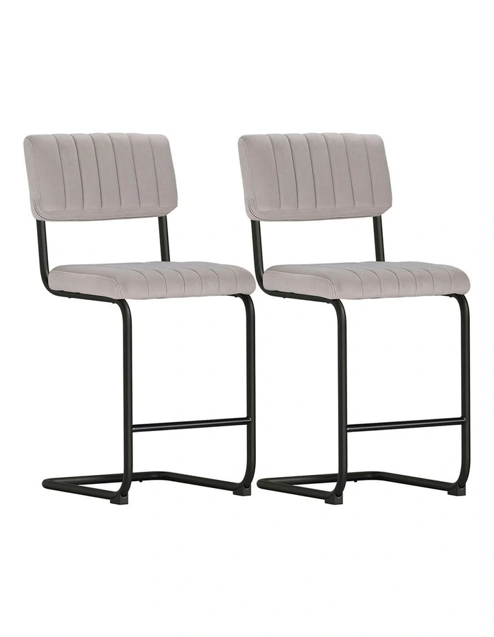 Bar Stools Velvet Chairs x2 in Grey