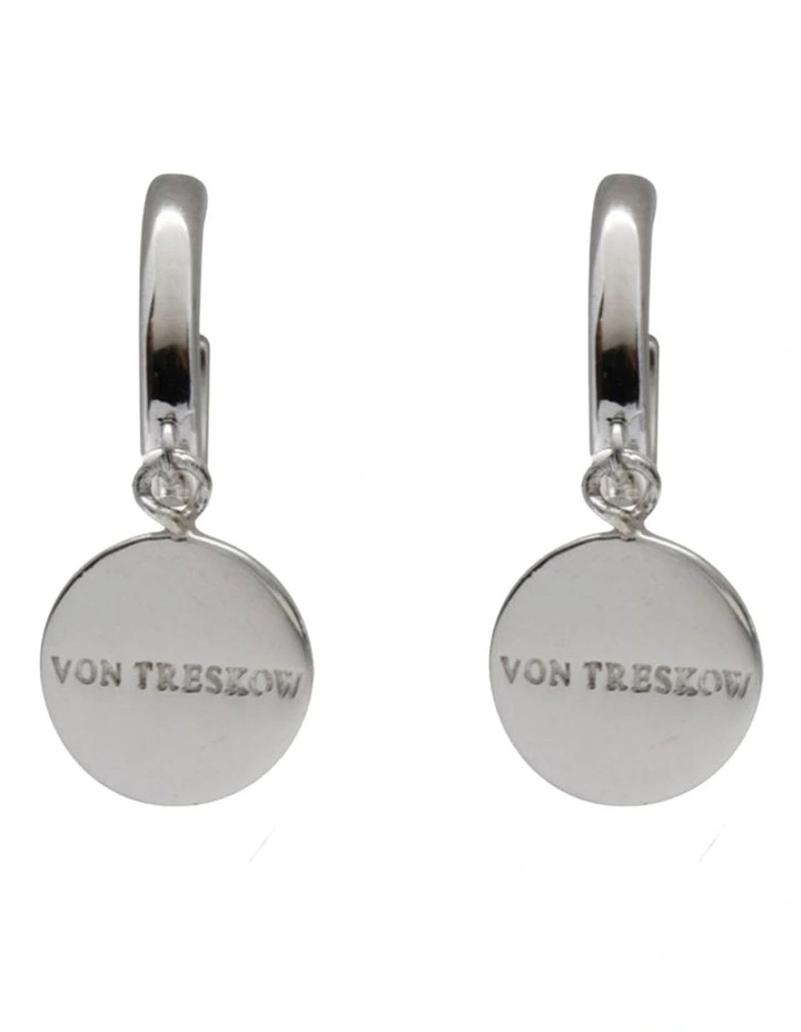 Von Treskow Ss 13mm Huggie Hoop Earrings with Mini VT Plates in Silver