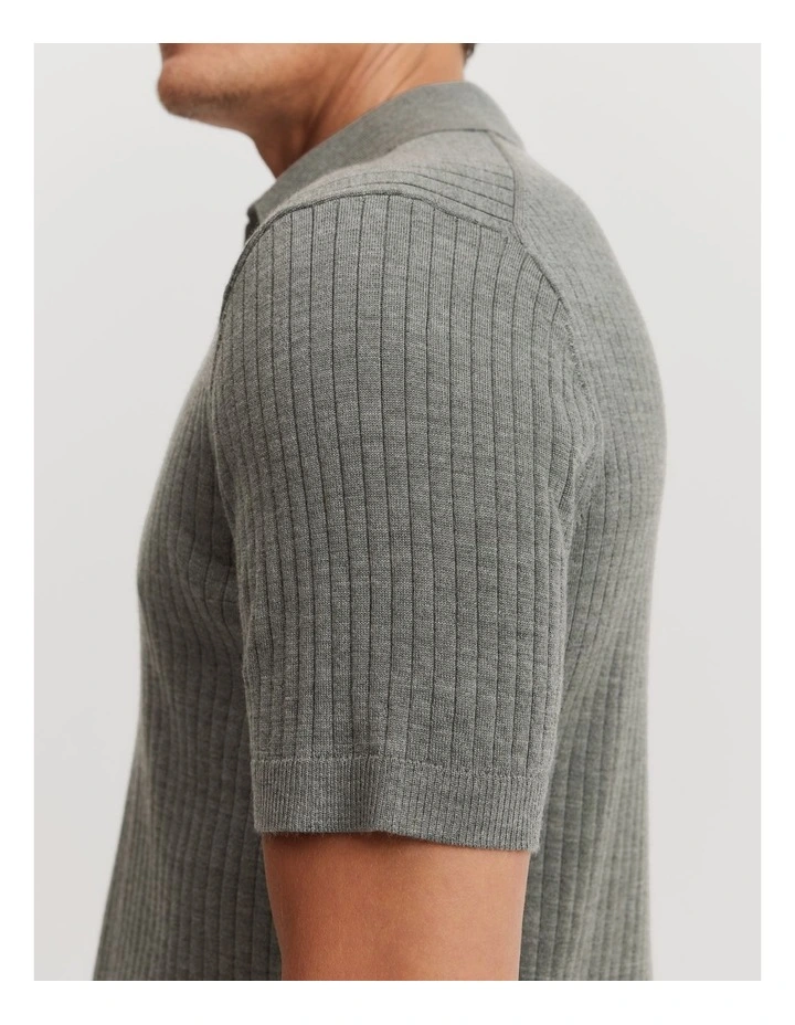 Merino Wool Rib Trophy Knit Sweater in Fern Green