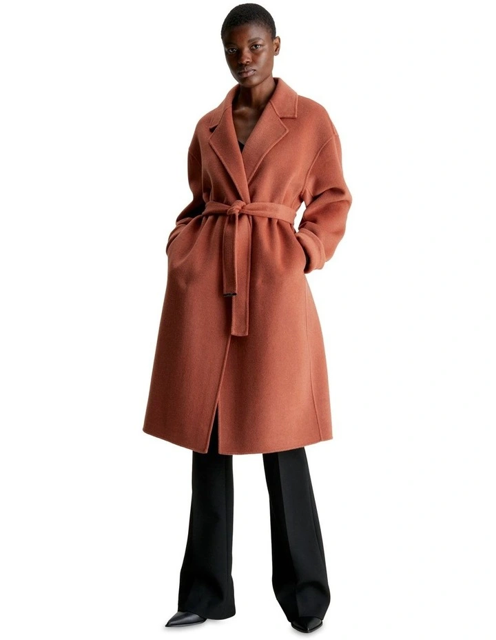 DF Wool Belted Wrap Coat in Baked Clay